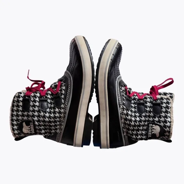 Sorel Tofino Houndstooth Waterproof Snow Boots Women 9 Black White Red Lace - Image 7