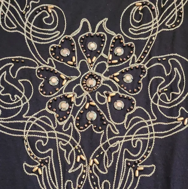 Studio X Y2K Leopard Beaded Embellished Tunic Top Shirt Black Large Boho - Image 6