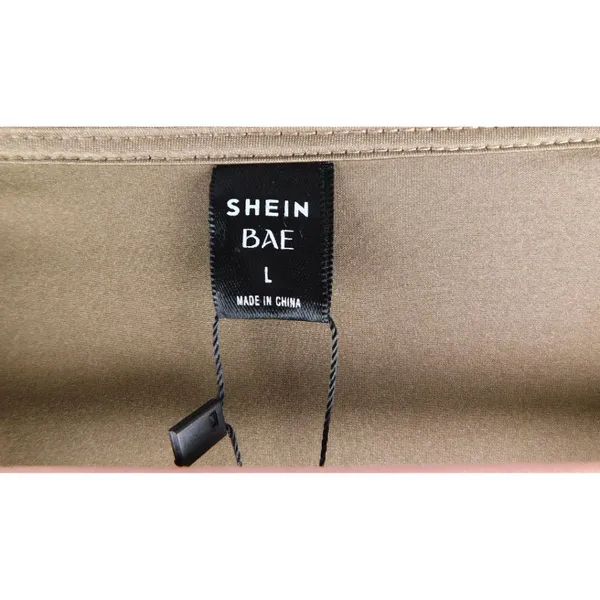 SHEIN BAE Long Sleeve Ruched Deep‎ V Midi Dress – Size L – Tan/Khaki - Image 4