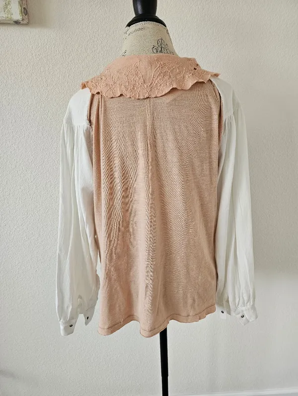 Free People NWT "I'm The One" Mixed Media Top XS Blush Pink Lace Collar​ - Image 6