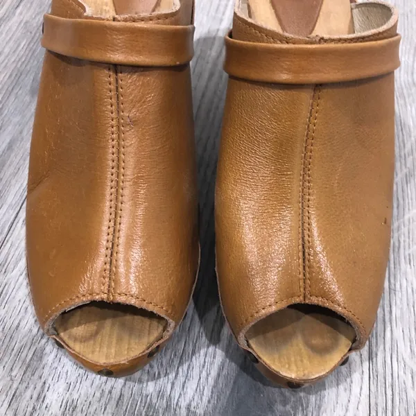 Sanita Leather Studded Wooden Heel Peep Open Toe Brown Heeled Clog Mules 39/8.5 - Image 8