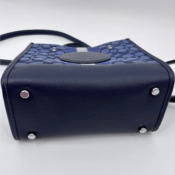 Coach Navy Signature Canvas Mini Satchel with Stripe - Image 7