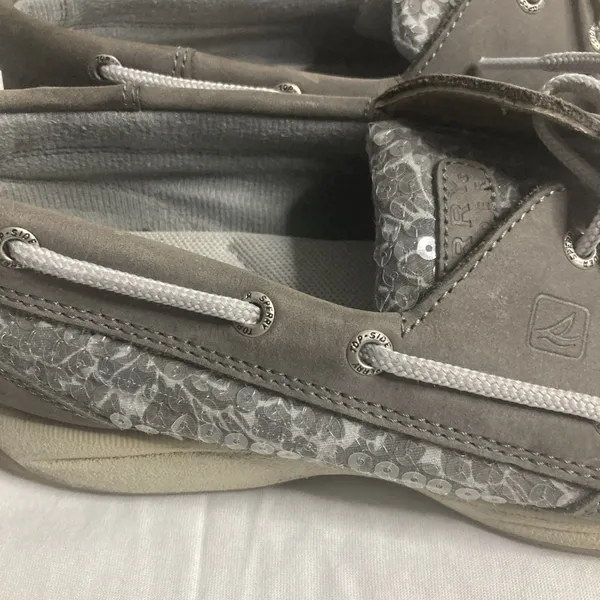 Sperry Top- Sider Womens Gray Leather Sequins Boat Deck Shoes 9M - Image 2