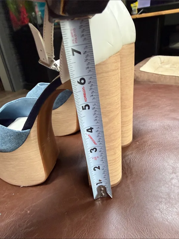Gianni bini Platform Block Heel Sandals - Blue Denim & Cream Ankle Strap - Image 5
