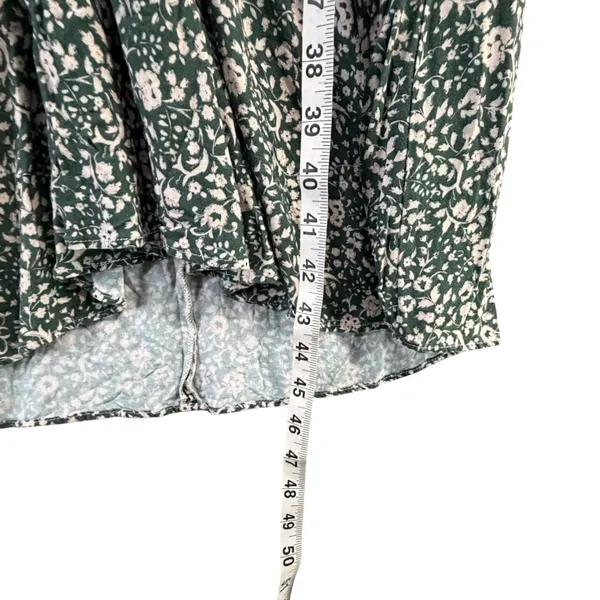Zara Floral Green‎ Gathered Midi Dress V-Neck Puff Sleeve Cottagecore Prairie XS - Image 9