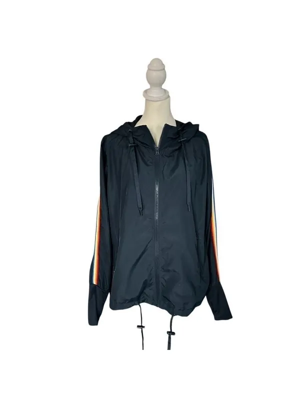 ZYIA Active Rainbow Sleeve Bomber Jacket w/ Thumbholes Blue Size Medium - Image 3