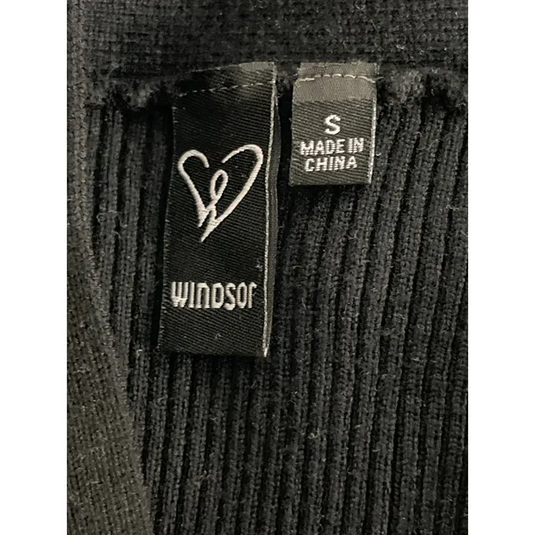 Windsor Black Ribbed Knit Long Sleeve V Neck Button Up Cardigan Crop Top Size S - Image 5