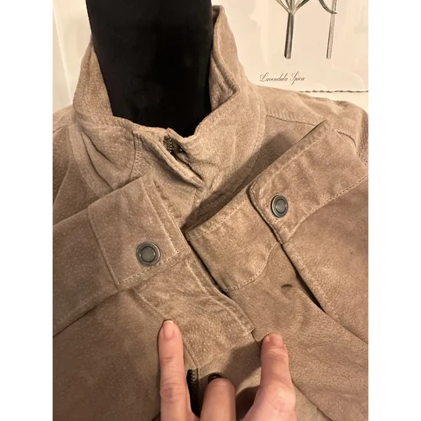 Coldwater Creek Suede Leather Jacket Snap/Zip Front Tan Vintage Women’s XL(18) - Image 4
