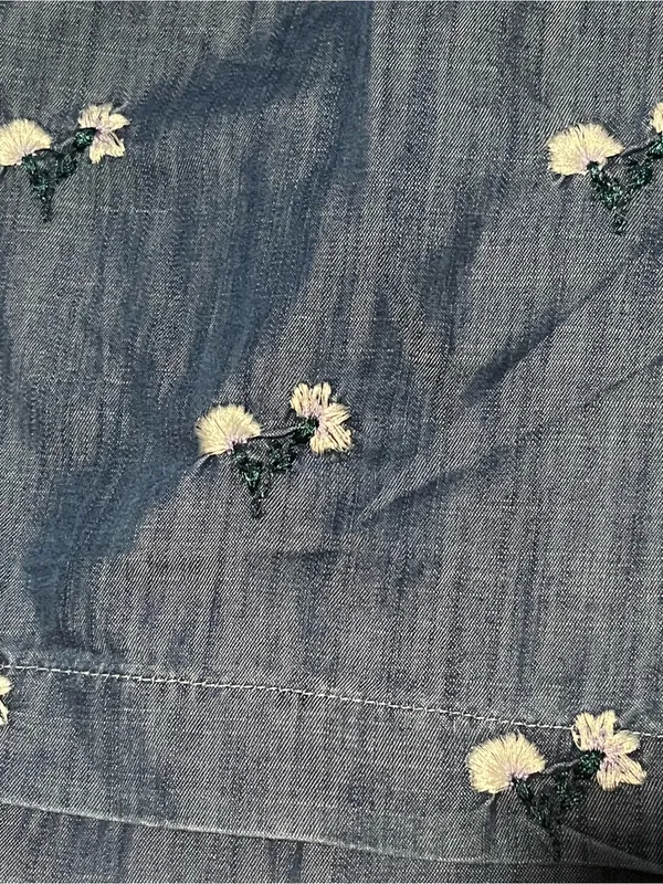 Harper Heritage Francesca’s Blue Embroidered Ruffle Denim Top - Size L - NWT - Image 6