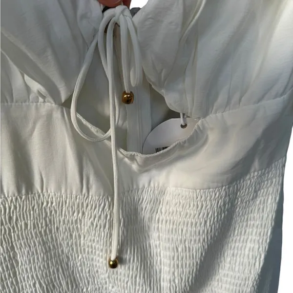 Selfie Leslie APEROL SPRITZ SHIRRED BODICE PUFF SLEEVE MINI DRESS WHITE M NWT - Image 4