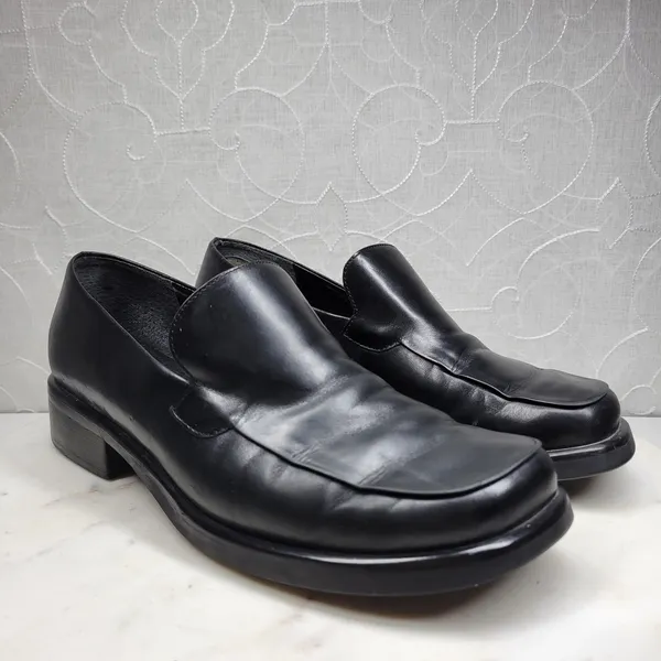 Franco Sarto Bocca Leather Block Heel Loafers 8.5 Black Square Toe Y2K Office - Image 4