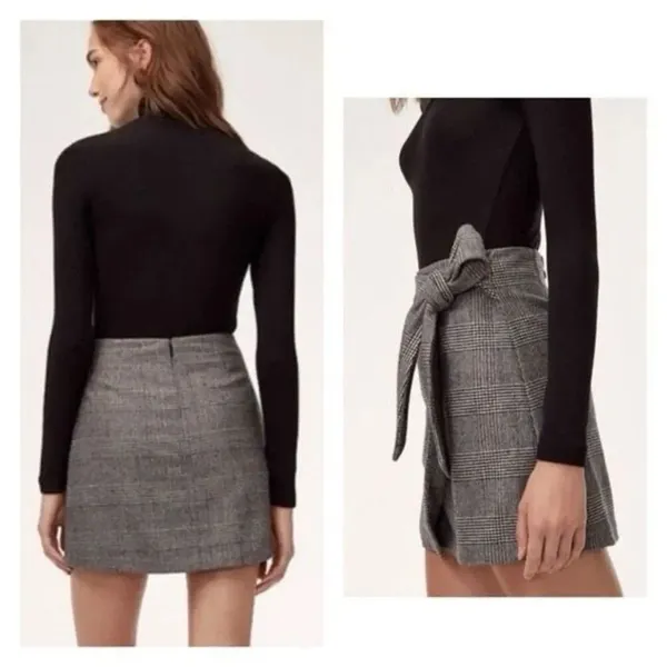 Aritzia Wilfred Dorine Front Wrap Wool Cashmere Mini Skirt plaid sz 6 #780 - Image 10
