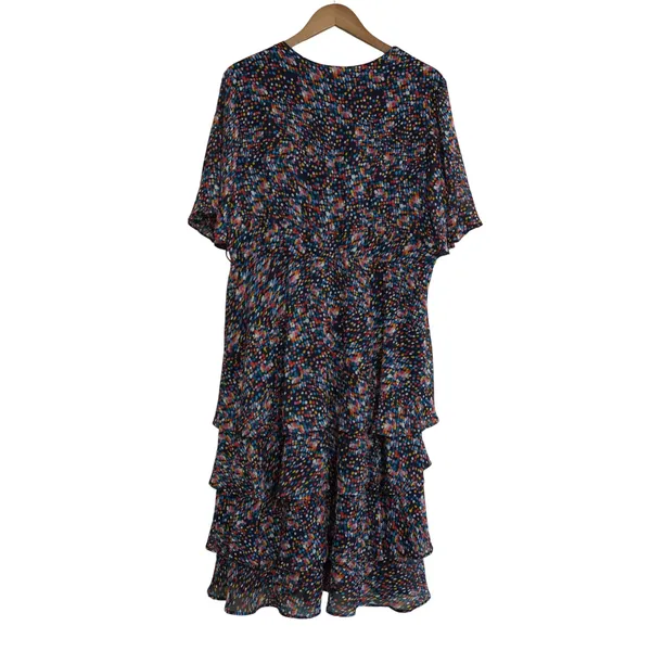 Sandra Darren XL Confetti Dot Tiered Faux Wrap Midi‎ Dress Navy Multicolor Party - Image 8