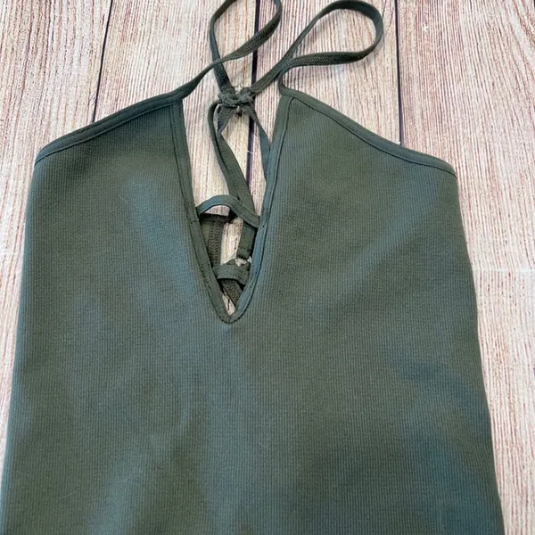 FP Movement Free People Olive Lace Up V-Neck Ribbed Bodysuit XS/S OB1104386 - Image 2
