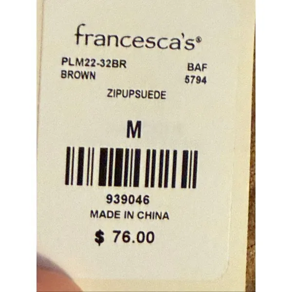 NWT Womens Francesca’s Collection Blue Rain Suede Camel Zip Detail Jacket - Sz M - Image 2
