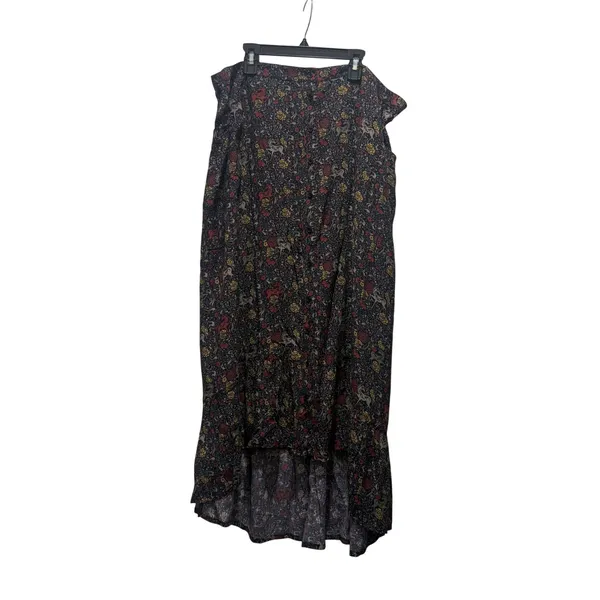 EQL by Kerrits Wild Horse Floral Button Front High Low Maxi Skirt Grey 1X NEW - Image 2