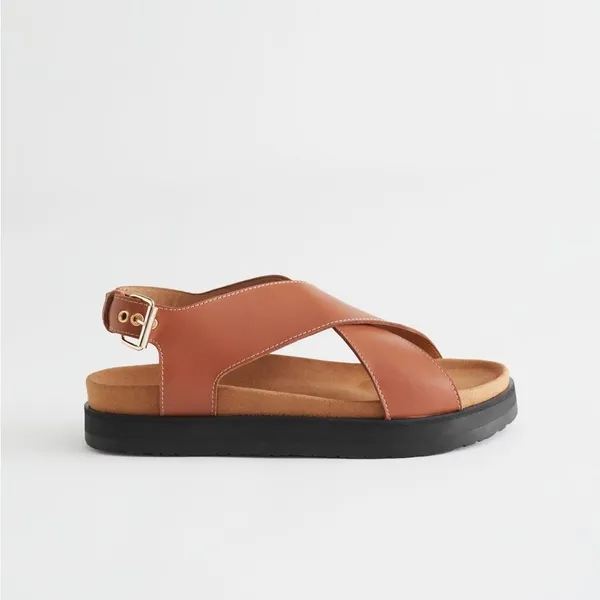 NWT & Other Stories Tan Leather Criss Cross Chunky Sandals 37 US 7 - Image 2