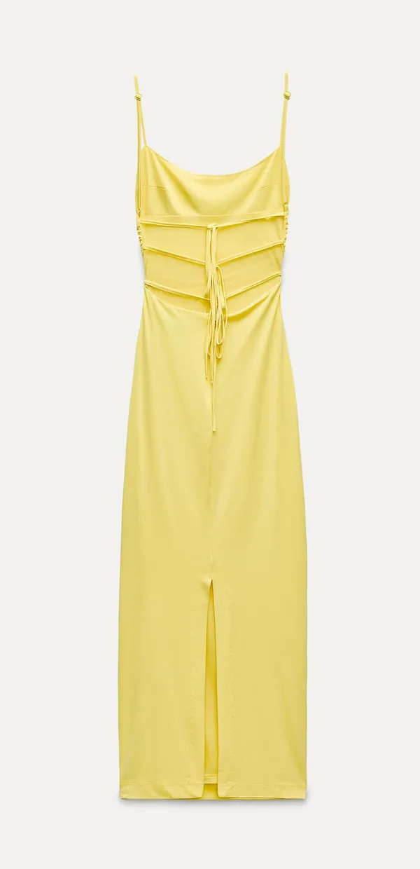 ZARA dress maxi bodycon fitted Yellow Sleeveless open back wedding party - Image 11