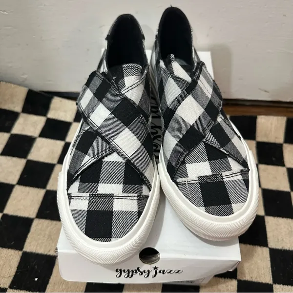 Gypsy Jazz‎ Black and White Checkered Slip-On Sneakers - Image 2