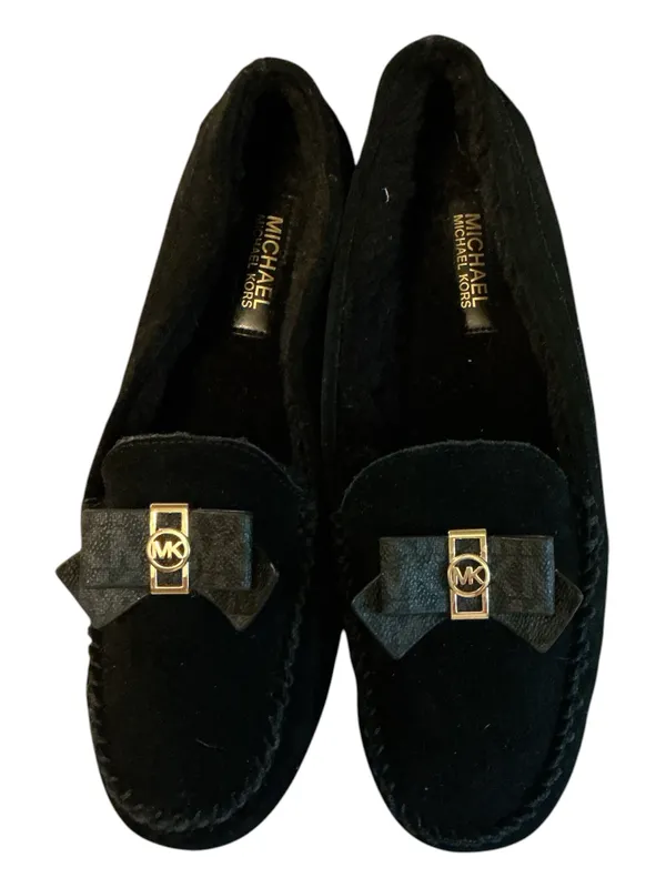 Michael Kors Black Suede Moccasin Slippers Faux Shearling NWOT Size 8.5M - Image 2