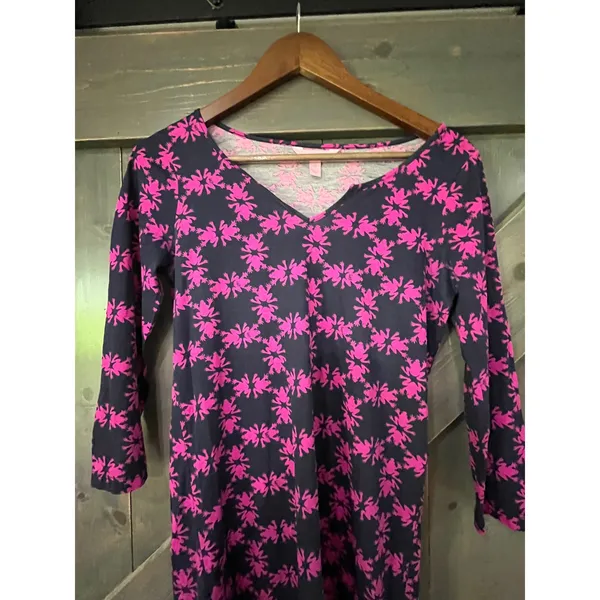 Lilly Pulitzer‎ Gretchen Navy Pink Frog Print V-Neck Dress XS Preppy Whimsical - Image 3