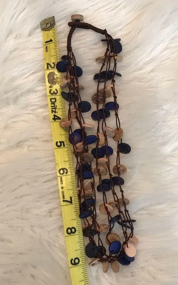 Triple strand earth tones flat wooden circle necklace rustic boho hippie - Image 5
