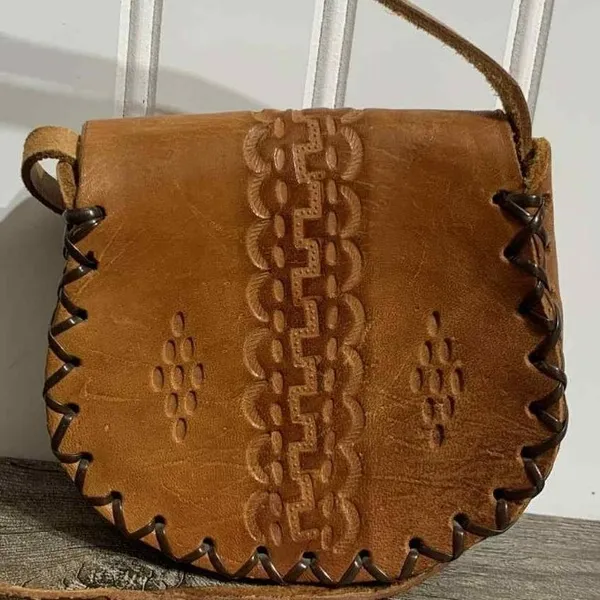 70s Vintage Mexican Hand Tooled Leather Bag Boho Western Floral‎ - Image 3
