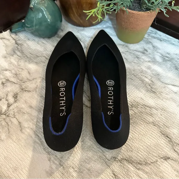 Rothy’s Women's The Point Flats Size 8W Black Blue Knit Slip On Shoes - Image 12