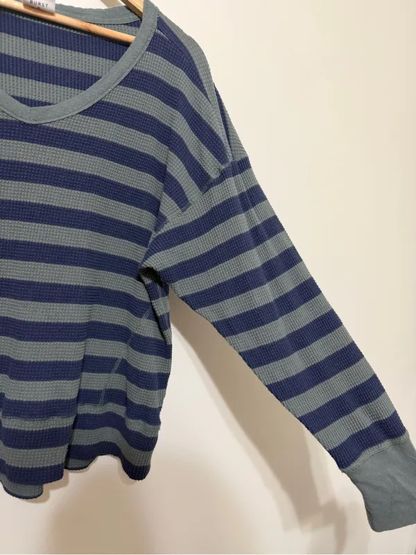 Aerie OFFLINE Wow Oversized Waffle Thermal Top Size Large Striped Green Blue - Image 5
