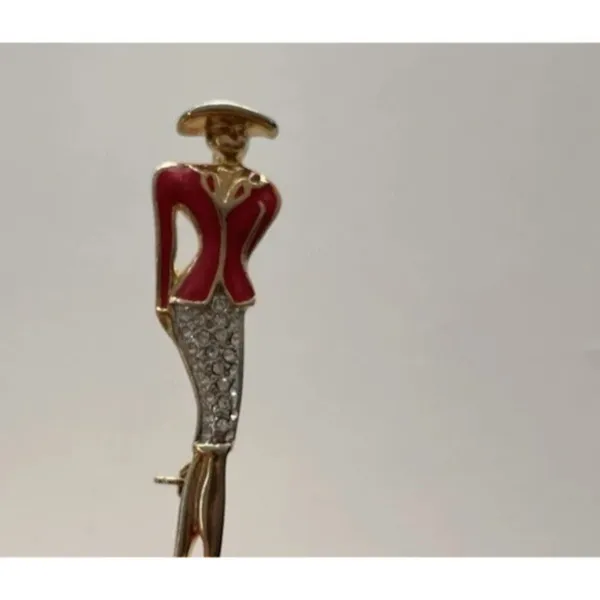 Vintage Elegant Lady Art Rhinestone Gold Tone Pin Red Suite Women’s Stones - Image 7