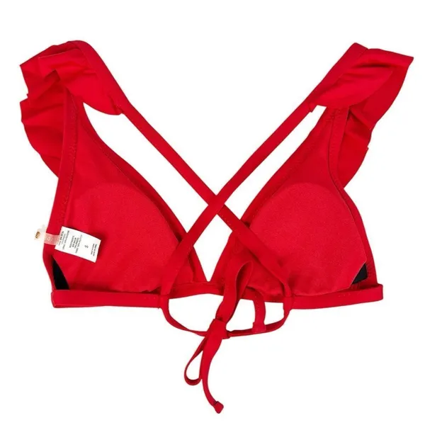 Shade & Shore Bright Red Triangle Ruffle‎ Swim Bikini Top Cross Back Size Small - Image 2