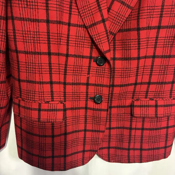 Vintage Pendleton Red Black Plaid Wool Blazer Women’s 14 Made USA Preppy Tartan - Image 3