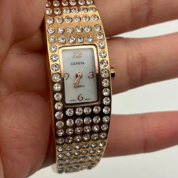 Geneva Rose Gold Crystal Embellished Women’s Bangle Watch - Image 7