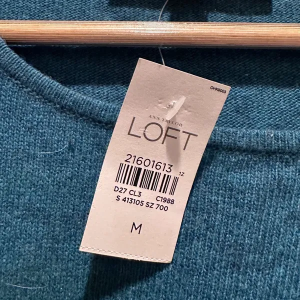Loft Flounce Sleeve Knit Top‎ Wool Blend Medium Teal Shirt NWT - Image 4
