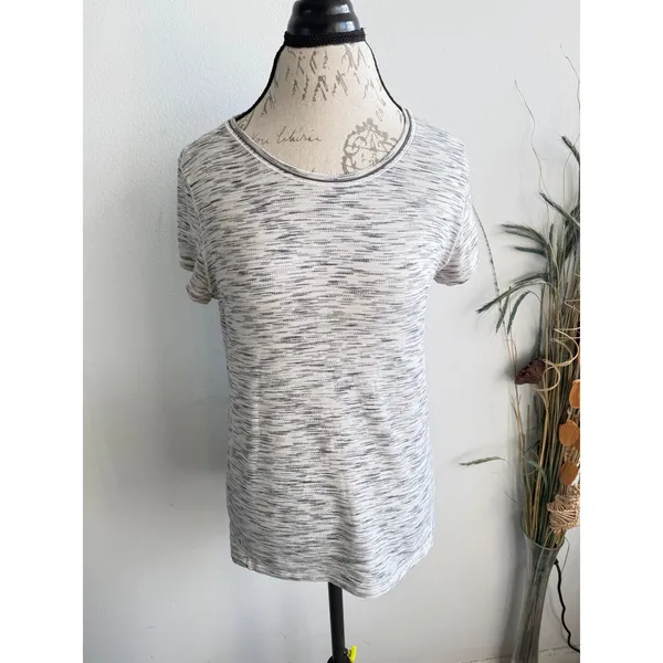 Lululemon Womens Space Dye Short‎ Sleeve Athletic T-Shirt White Grey Crew Neck - Image 2