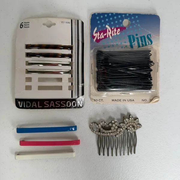 Vidal Sassoon Sta-Rite Vtg Hair Accessory Bundle Barrettes Pins Rhinestone Comb - Image 3