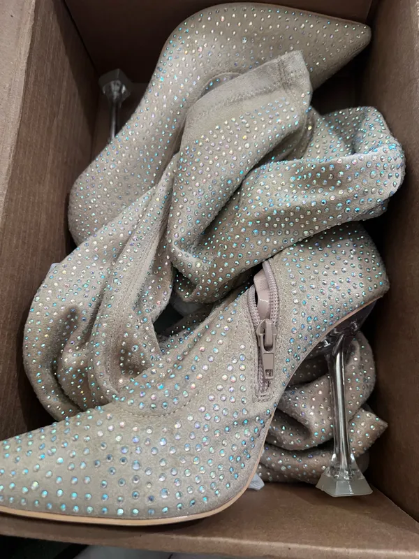 & Other Stories Nude stiletto boots with rhinestones - Image 4