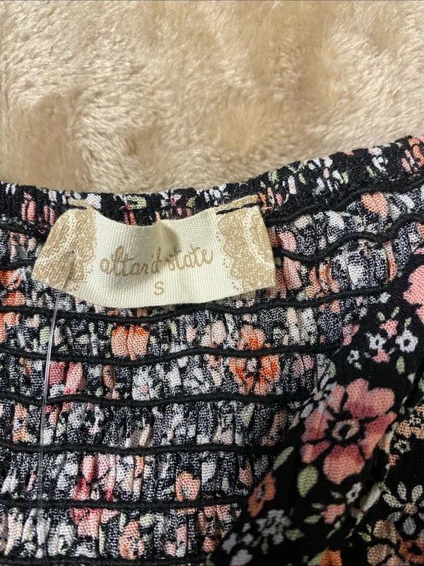 Altar'd State Black Floral Tie-Front Crop Top with Pink & Coral Flowers - Image 2