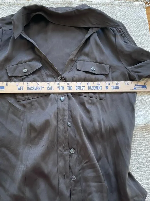 Vintage Y2K Ann Taylor Silk Spandex Button Down Shirt Size 0 XS Ruched Military - Image 4