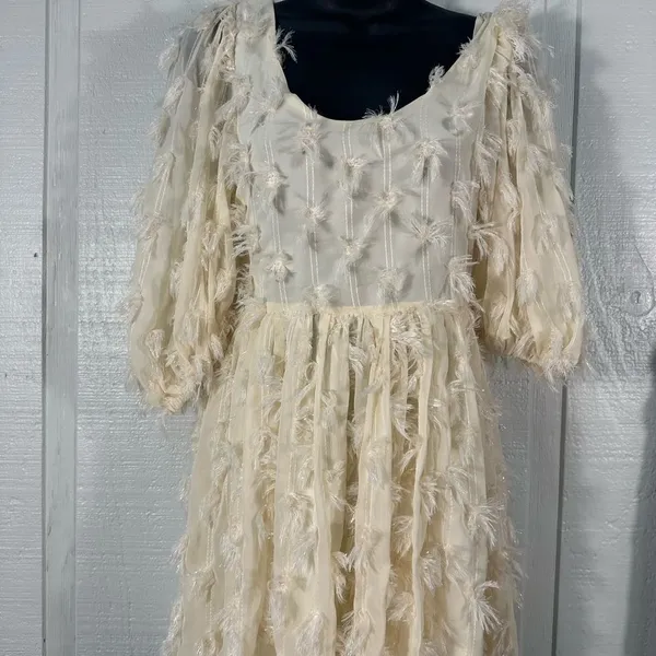 SISTER JANE Sparkle Faux Feather White Skater Mini Dress Size XS NWT - Image 6
