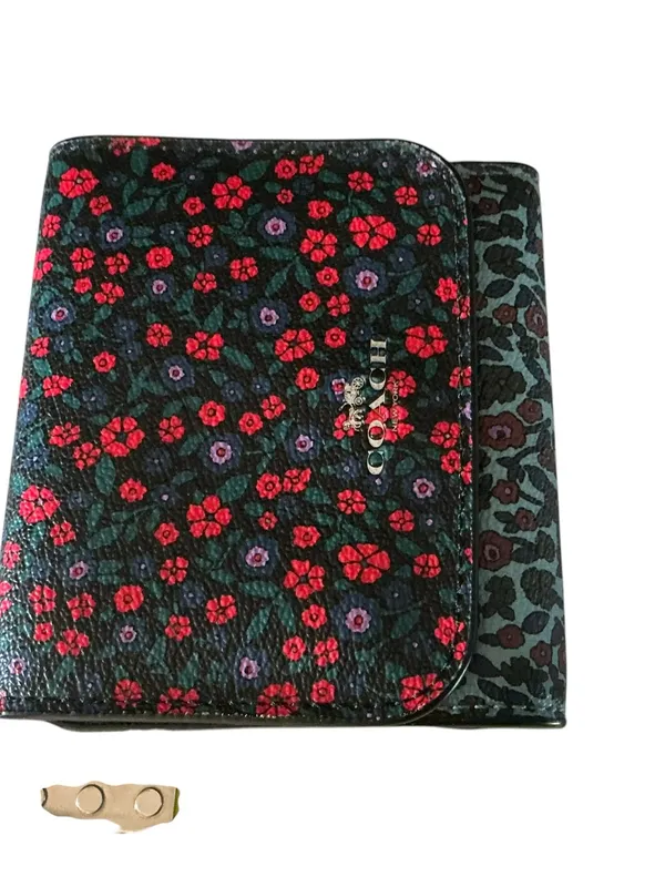 Coach trifold blue red floral coated leather wallet - Image 8