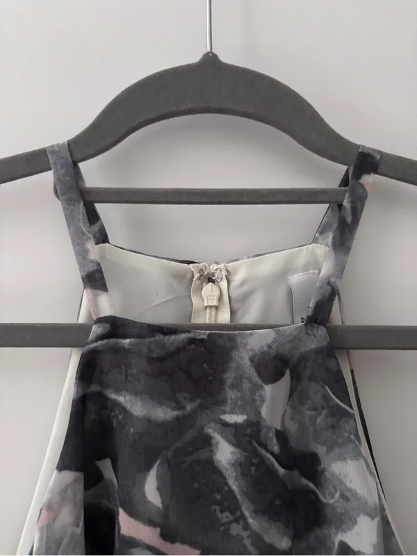 Ali & Jay Floral Print Tiered Bodice Halter Dress S Chiffon Layered Gray Pink - Image 6