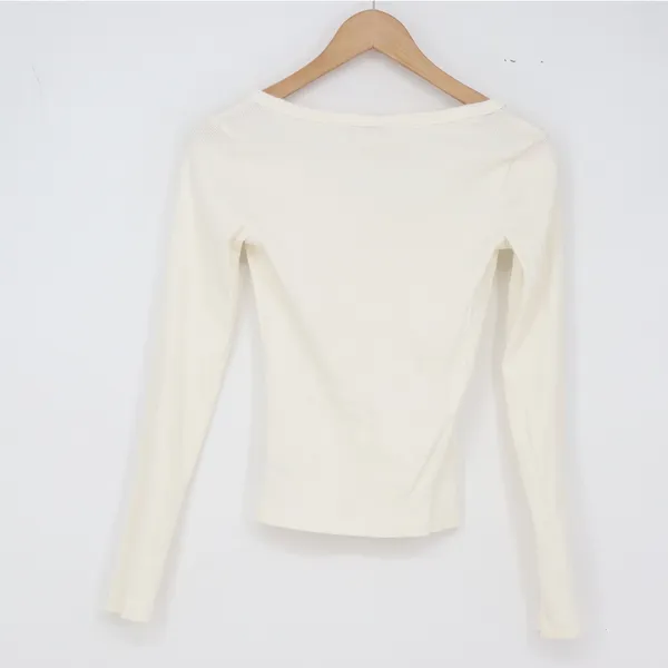 Universal Thread Top Womens XS Ribbed Cream Scoop Neck Long Sleeve Good - Image 6