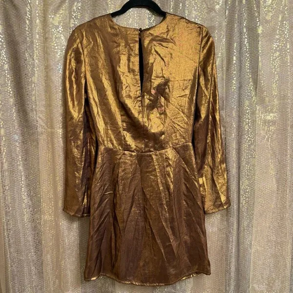 & Other Stories Metallic Shiny Satin Bronze Gold‎ Mini Dress Size 2 NWT - Image 3