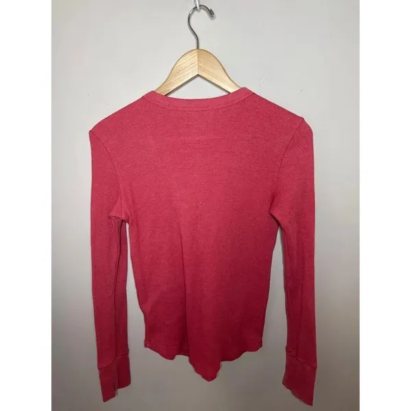 Aerie Waffle Long Sleeve Henley Thermal Top Pink Small - Image 2