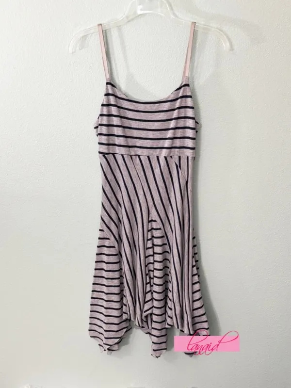 Ginger G Heathered Gray Navy Striped Fit & Flare Skater Asymmetrical A-Line Mini - Image 2