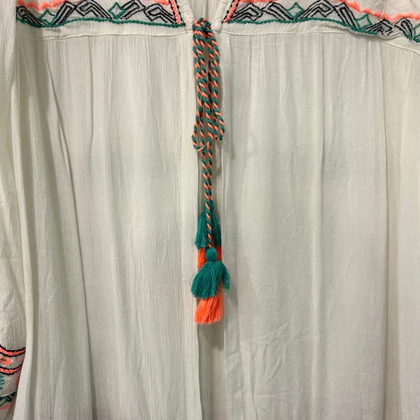 Hayden Los Angeles Open Top Cord Tie Front Embroided Gauze Cover Up XL - Image 3