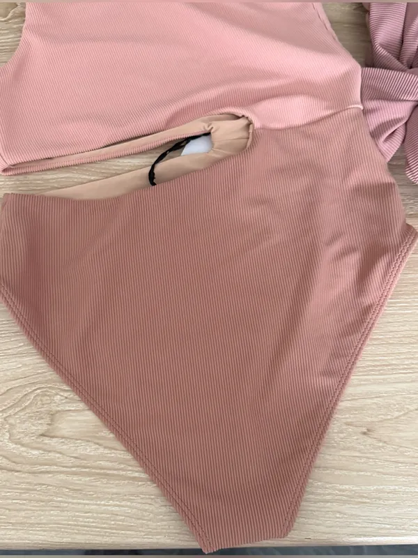 Beach Riot Medium NEW Claire One-Piece Rib Swimsuit Mauve Pink One Shoulder Knot - Image 8