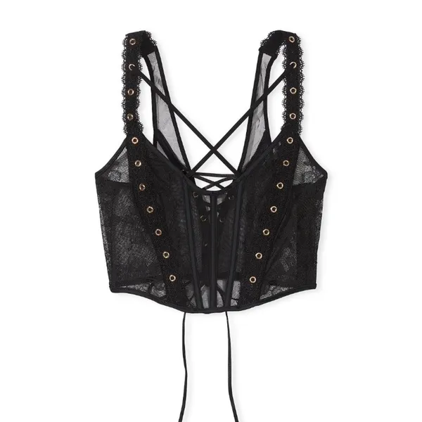 Victoria’s Secret Corset Top S Black Lace Grommet Strappy Festival NWT - Image 3