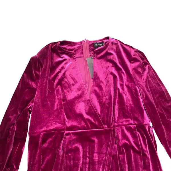 XPlusWear V-Neck Long Sleeve Velvet Maxi Dress in Magenta, Size XL​ - Image 3